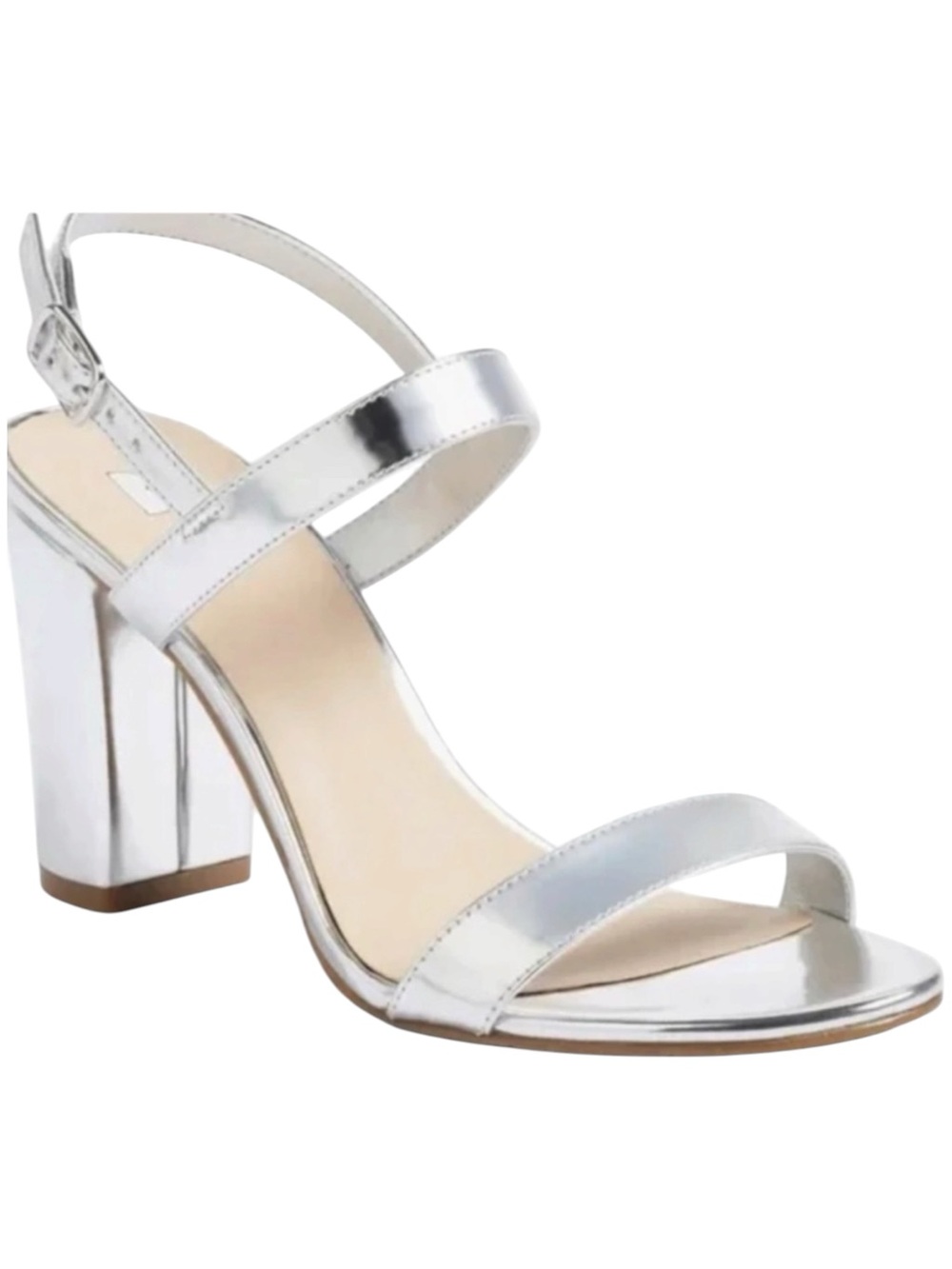 New bp Women’s Lula Slingback Silver‎ Metallic Block Heel Strappy Sandals Formal